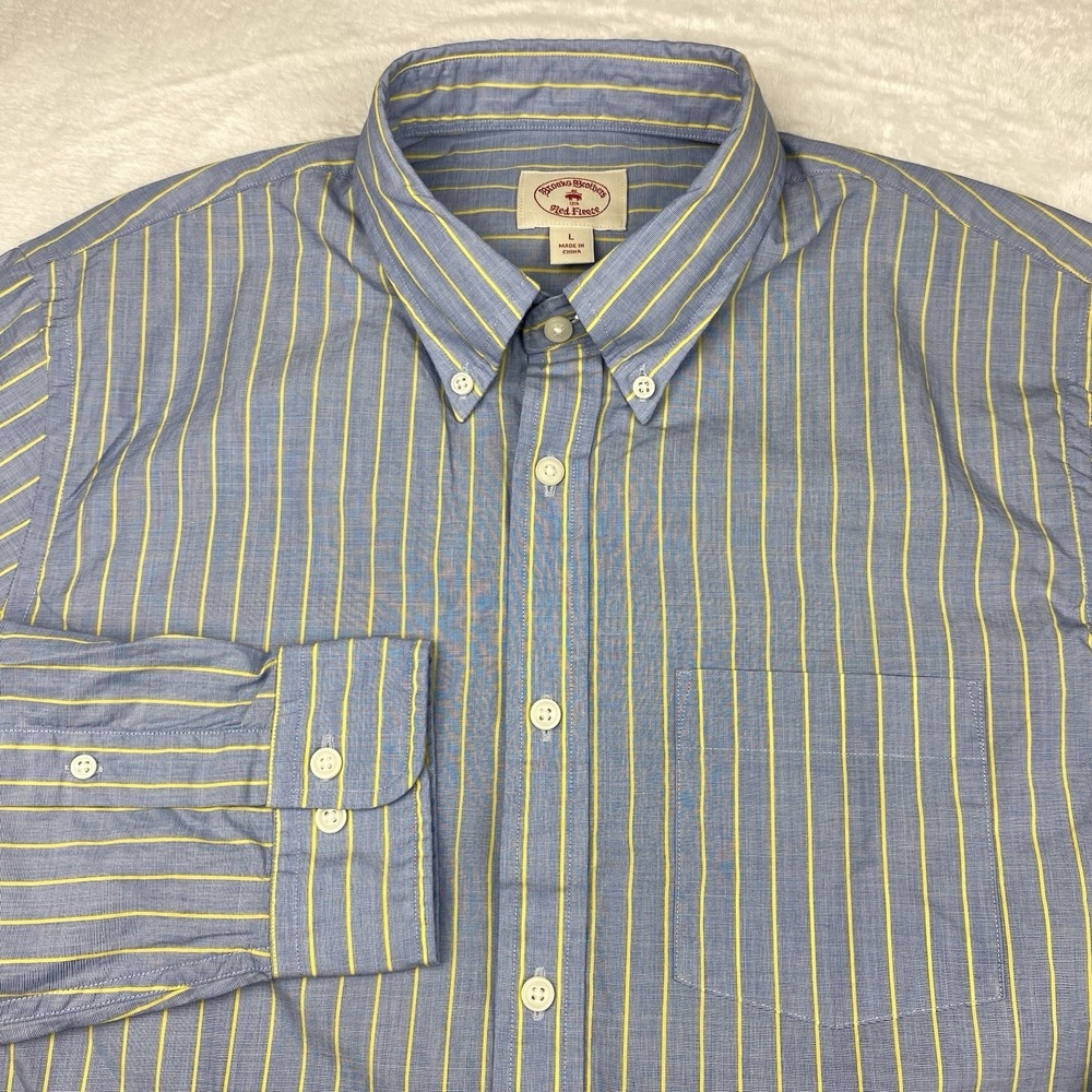 Brooks Brothers "Red Fleece" Shirt Men's Large Blue w/Yellow Stripes New w/tags!